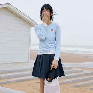 T恤国潮 撞色假两件260克弹力棉可爱幼犬亨利领长袖 PSO Brand女装