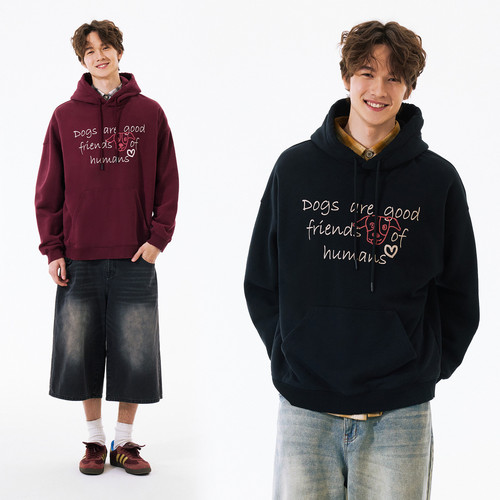 PSO Brand男装女装可爱小狗抓绒连帽加绒卫衣女款宽松休闲外套