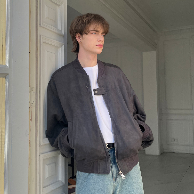 PSO Brand男装女装340克仿麂皮MA-1飞行员夹克男春秋季Bomber外套