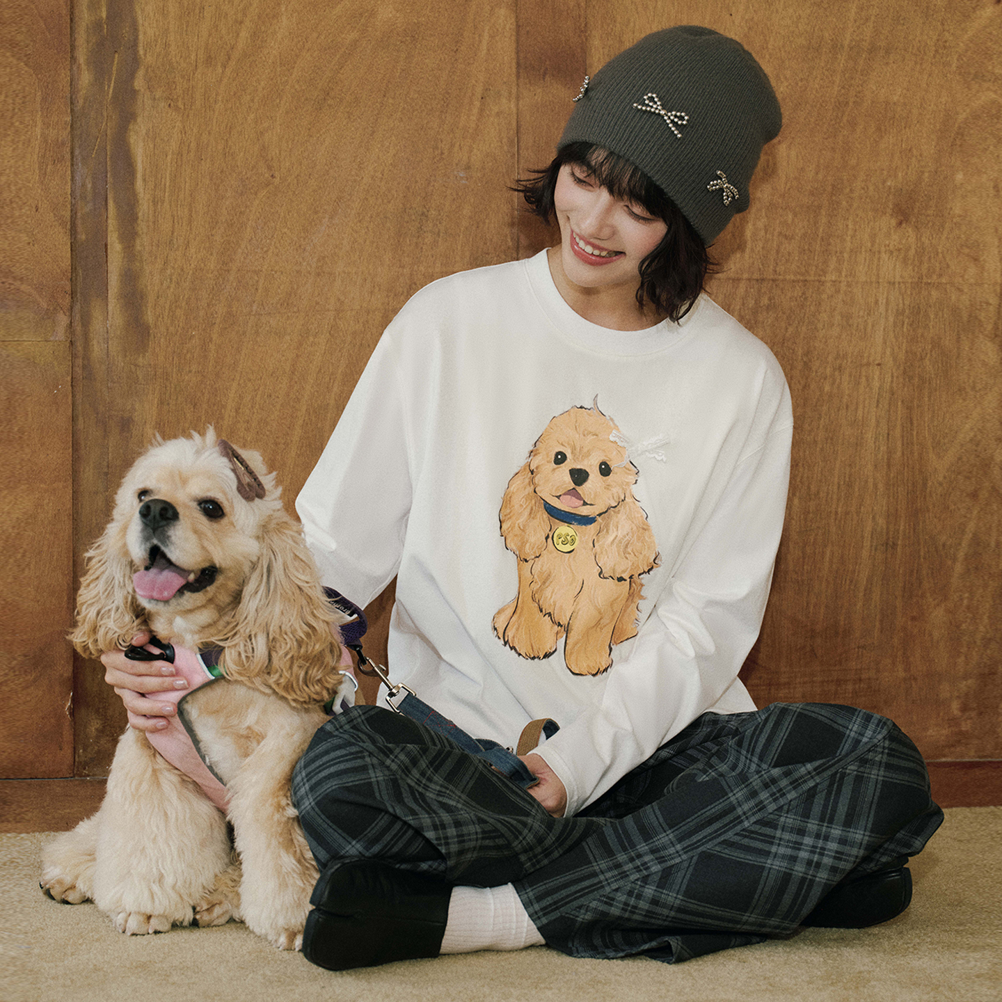 PSO Brand女装可爱可卡拼接蕾丝长袖T恤圆领慵懒宽松上衣秋季百搭