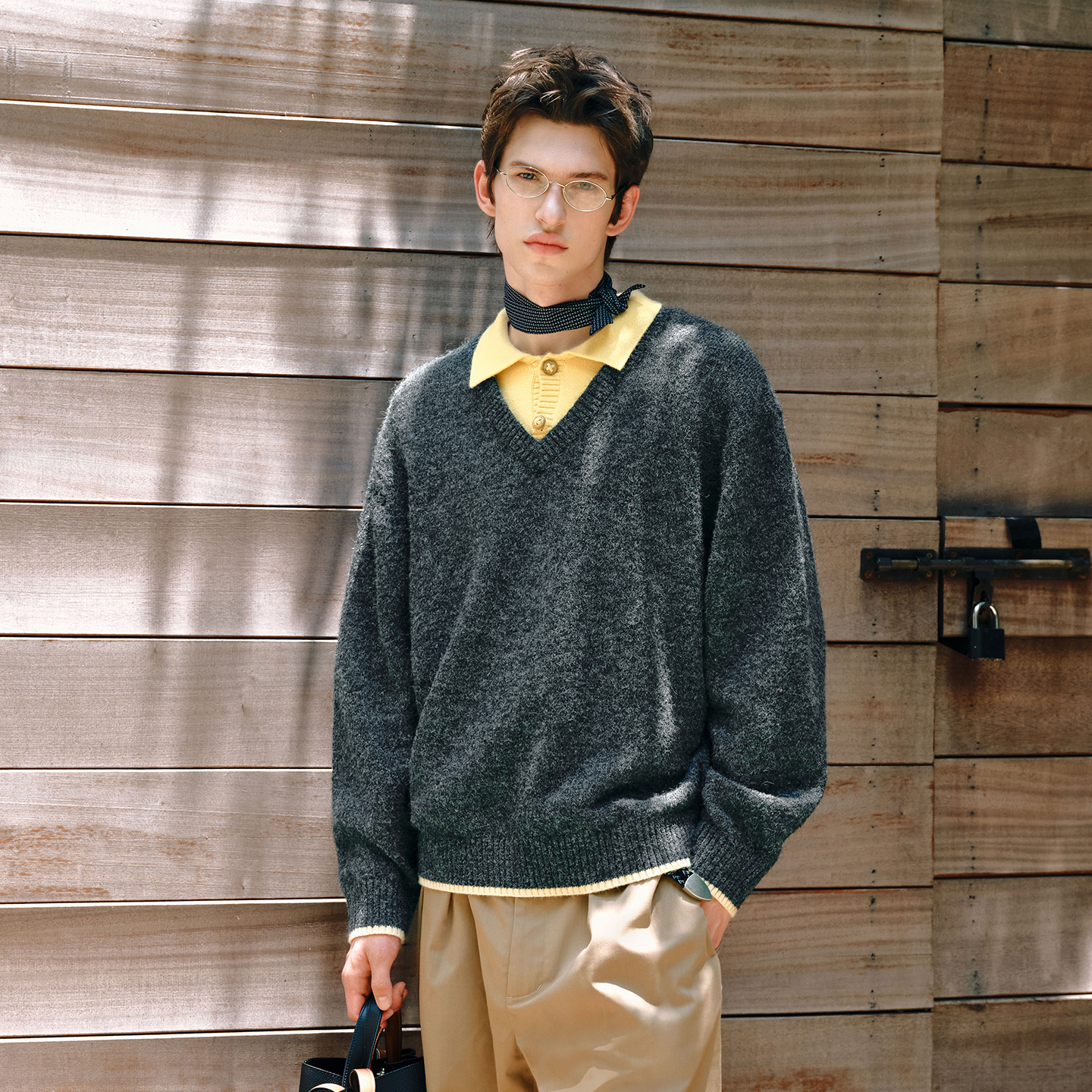 PSO Brand 男装女装【假两件】MIU系撞色POLO领长袖毛线衣上衣