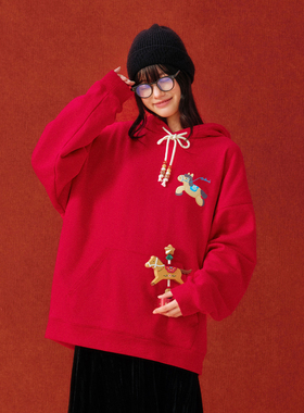 PSO Brand男装女装【马年限定款】本命年衣服连帽红色卫衣外套