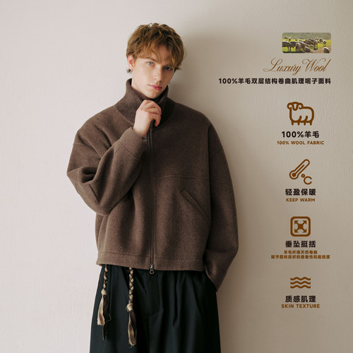 PSO Brand男装女装【羊毛呢子】LM风复古撞色立领拉链夹克外套