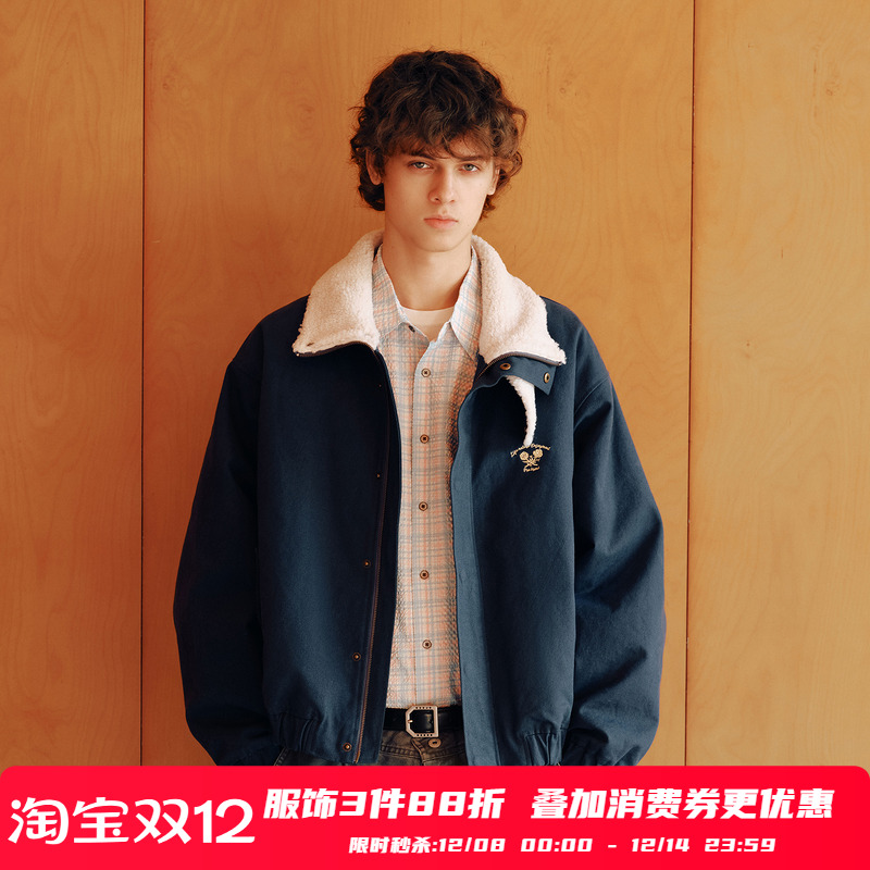 PSO Brand男装女装毛绒领撞色立领保暖棉服女款冬季宽松休闲外套