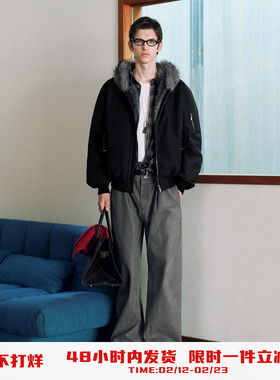 PSO Brand男装女装美式毛领连帽厚外套女款宽松拉链飞行夹克潮