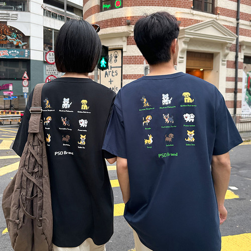 PSO Brand男装女装【凉感吸湿速干】针织像素小狗短袖情侣T恤上衣