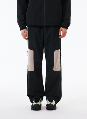 PSO Brand男装女装【三防】黑色撞色拼接直筒宽松风衣长裤休闲