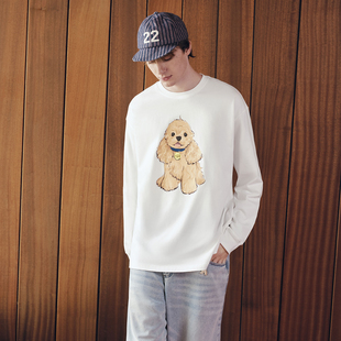 可卡小狗针织情侣T恤慵懒感圆领长袖 女装 上衣体恤国 Brand男装 PSO