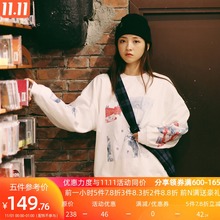 PSO Brand 早春红白蓝抓绒宽松港风情侣装圆领潮牌套头白色卫衣男