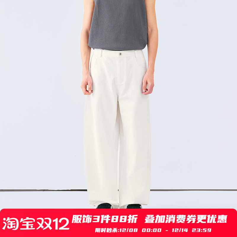 PSO Brand男装女装【弯刀裤】纯色全棉刺绣暗格纹工装长裤夏季