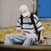 体恤短袖 PSO 情侣上衣夏 女装 黑白条纹T恤潮牌拼色半袖 Brand 男装