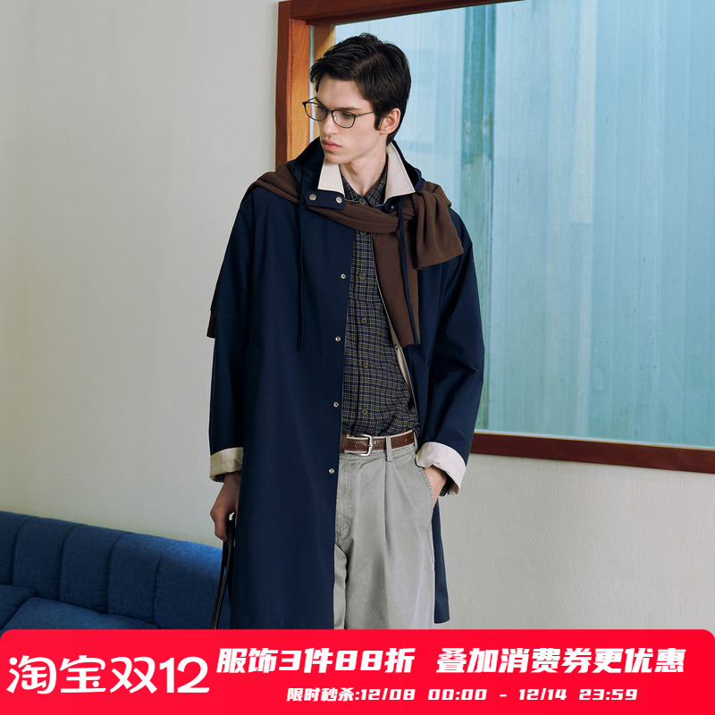 PSO Brand男装女装【双面穿】MIU系中长款风衣宽松连帽大衣外套潮