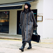 Brand男装 女装 条纹呢子宽松慵懒风翻领中长款 PSO 插肩袖 大衣外套