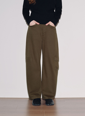 PSO Brand 女装洗水做旧多口袋白色高腰休闲工装长裤宽松阔腿裤秋