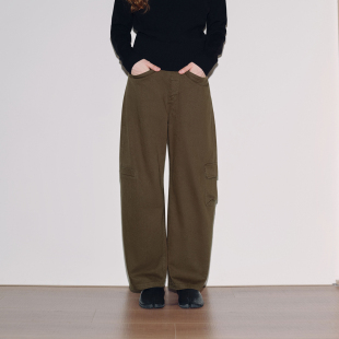 Brand 宽松阔腿裤 女装 长裤 秋 洗水做旧多口袋白色高腰休闲工装 PSO