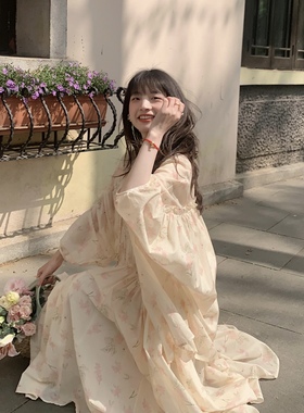 krismerryland度假棉碎花长袖宽松蝙蝠衫防晒衬衫