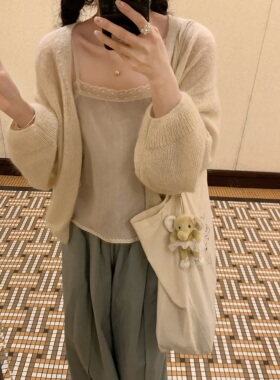 krismerryland日系纯欲甜美米灰色亚麻花边内搭吊带