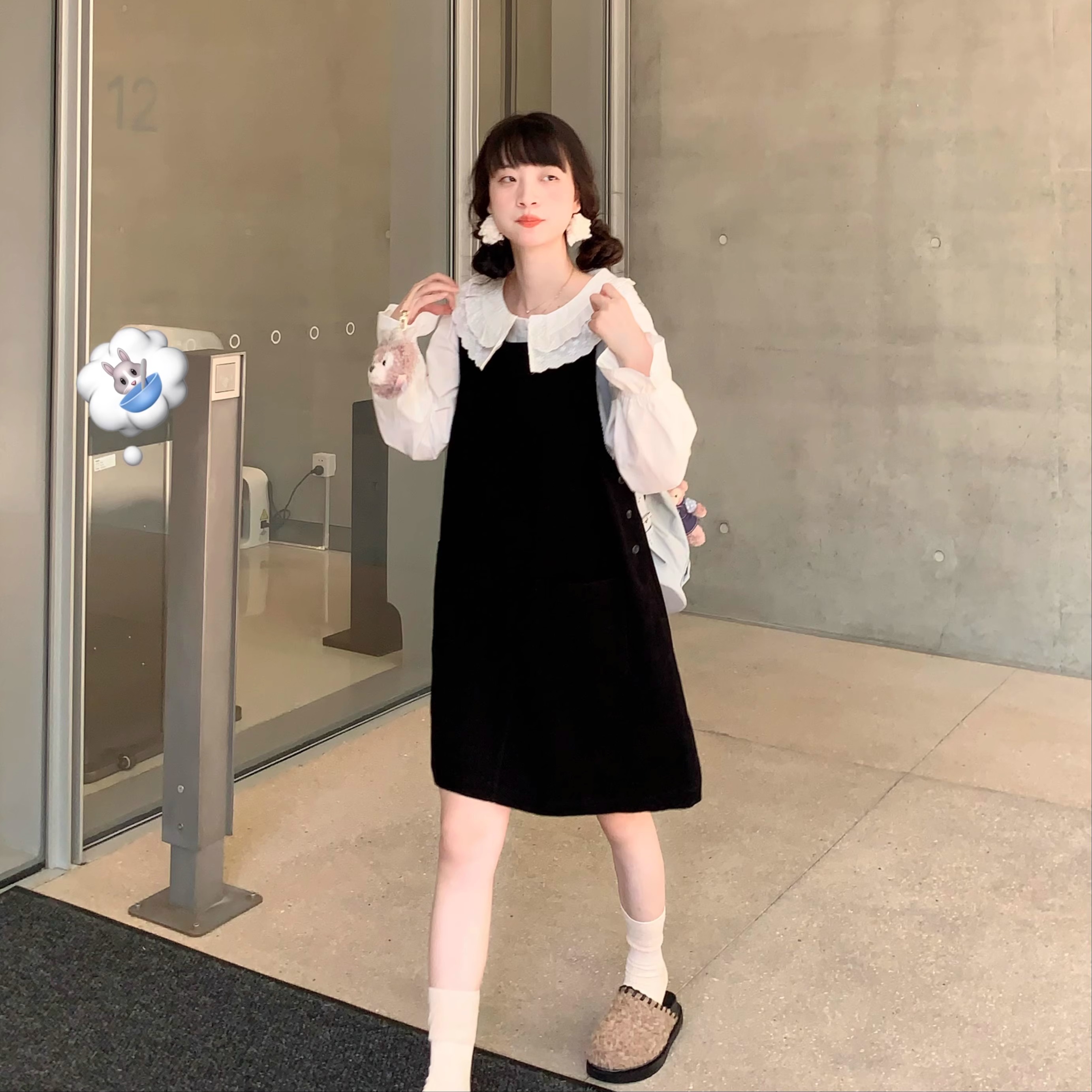 Emilyying2024秋冬可爱叠穿黑色粉色口袋灯芯绒背心裙