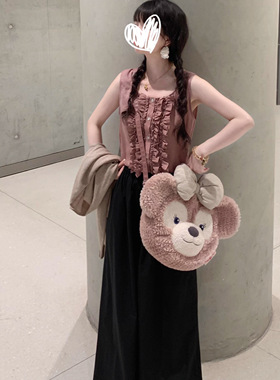 Emilyying春夏新款黑色高品质全棉抽绳慵懒感休闲阔腿裤