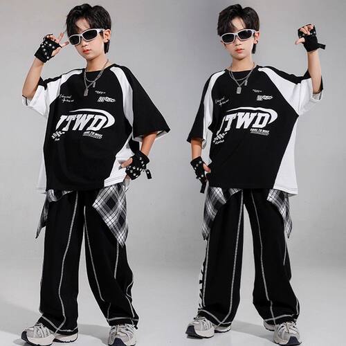 儿童街舞潮服机车风嘻哈hiphop套装少儿男童酷帅表演出服装练功服