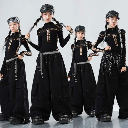 女童爵士舞服装jazz模特走秀舞蹈练功服时髦酷炫少儿街舞演出服潮