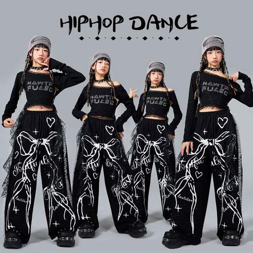 爵士舞服装女童流苏外套kpop女团黑色打歌套装儿童走秀潮表演出服