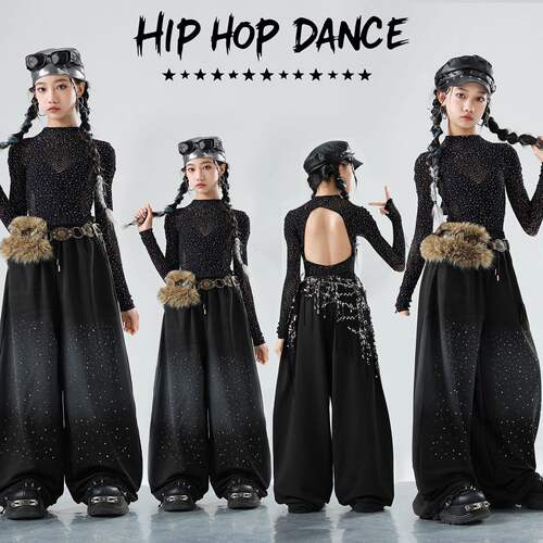 爵士舞女童服装演出服儿童套装少儿jazz女孩露脐街舞走秀表演潮服