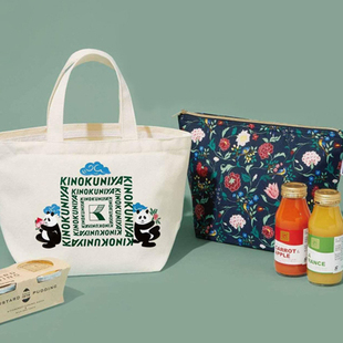 杂志附录 纪国屋 小熊猫 花卉 手提包保温包 便当袋帆布包 两件套