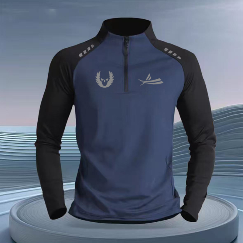 户外运动速干长袖T恤男士春秋季薄款排汗田径健身半拉链骑行上衣