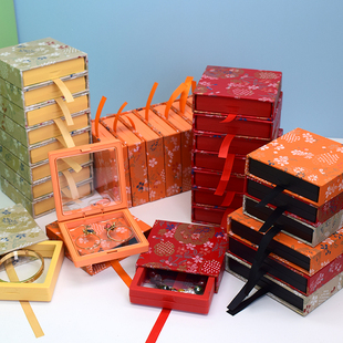 中国风花绘透明悬浮盒手镯胸针文玩收纳礼品盒古风手串徽章收纳盒