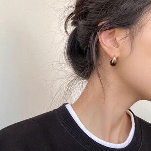 2025复古美拉德虎眼石耳环轻奢小众高级感玳瑁色圆珠耳钩新品耳饰