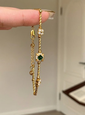 今饰有约中古复古金色花朵手链