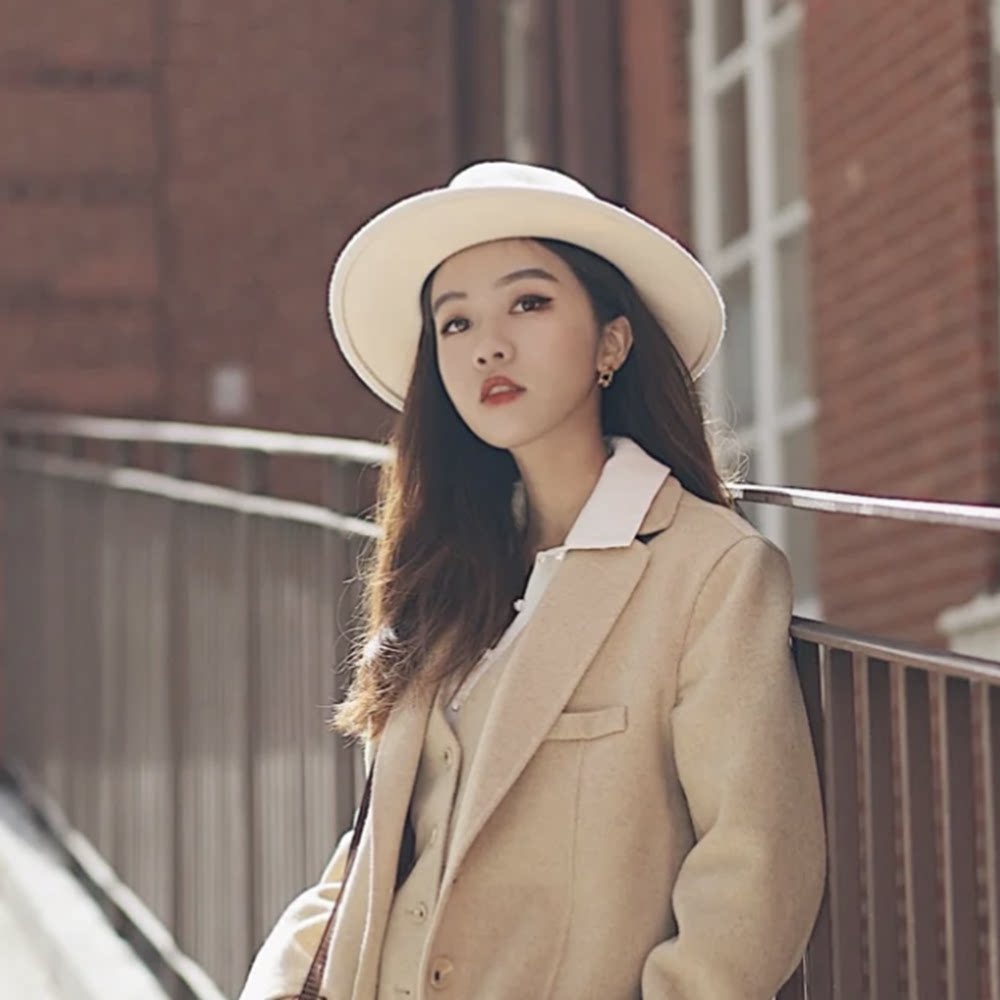 羊毛呢礼帽百搭爵士帽英伦牛仔帽子女秋冬白色帽出游逛街百搭时尚