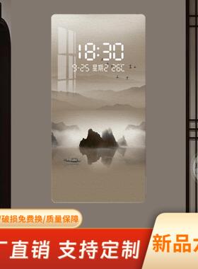 2025新款山水画玄关装饰画led灯光画感应电子钟表带灯壁画高级感