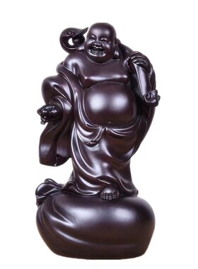 黑檀实木木雕弥勒佛摆件招财根雕恭喜发财新中式家居客厅装饰礼品