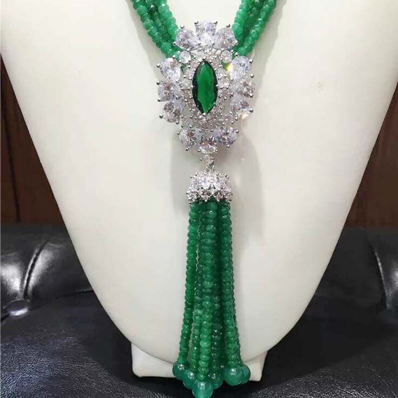 珍珠流苏锆石隔层豪华风毛衣链