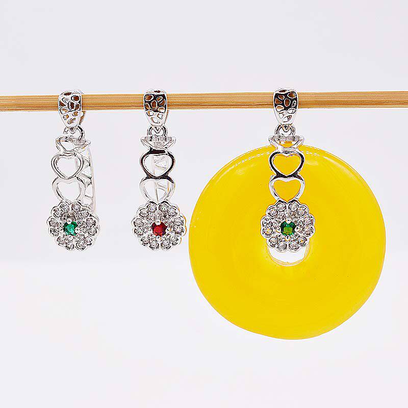 平安扣夹扣925镀银吊坠扣子蜜蜡扣翡翠玉石水晶大号银夹扣头 配件