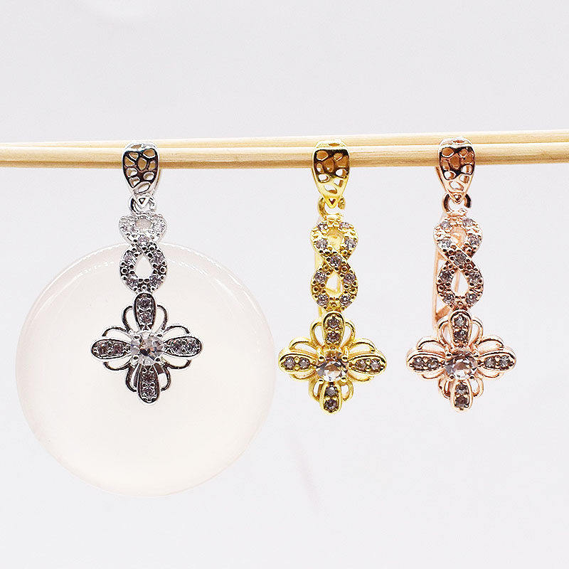 925镀银8字平安扣夹扣 蜜蜡琥珀翡翠瓜子扣 银扣项链吊坠扣头