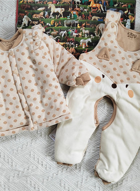 爱嘟嘟婴儿衣服秋冬夹棉男女宝宝保暖儿童棉服冬季加厚背带裤套装