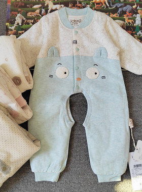 爱嘟嘟婴儿开档连体衣秋冬款纯棉男女宝宝保暖睡衣夹棉哈衣A类