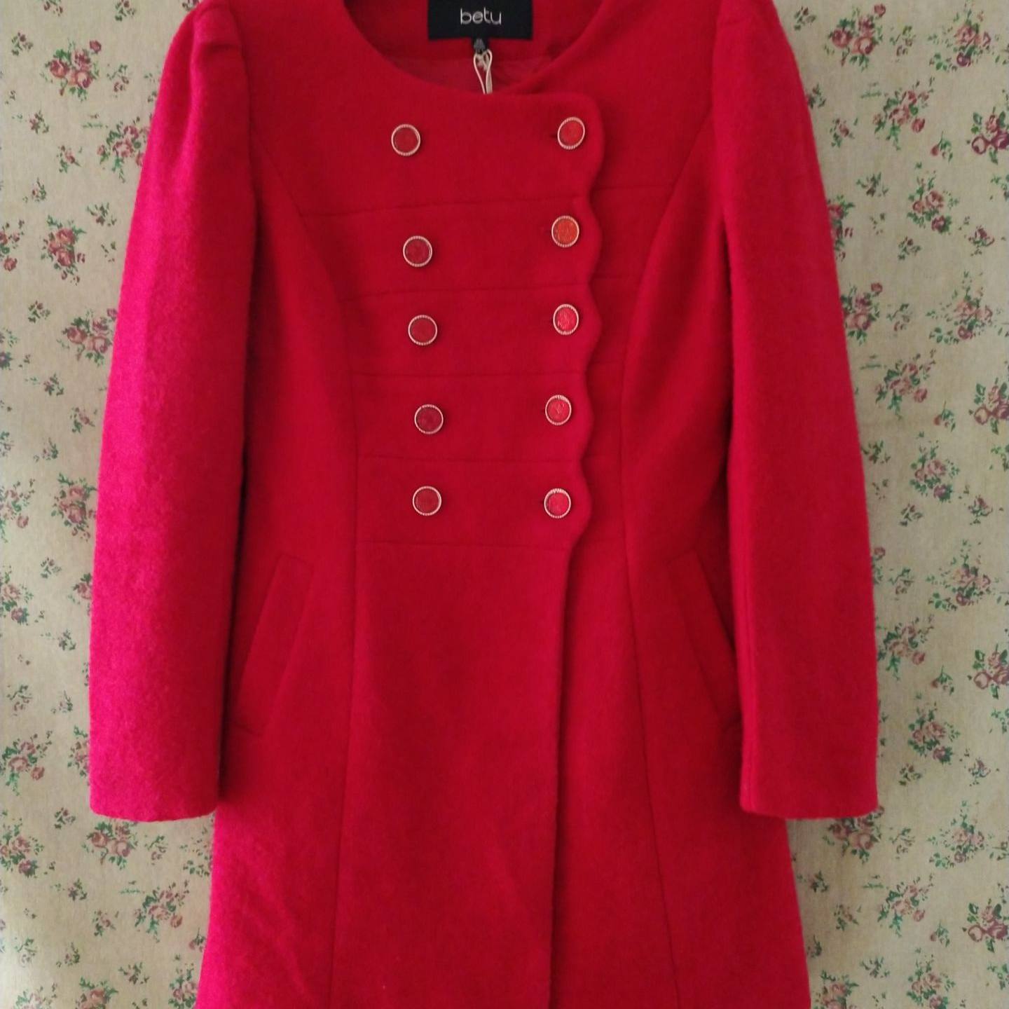 羊毛呢外套女大衣大红色修身