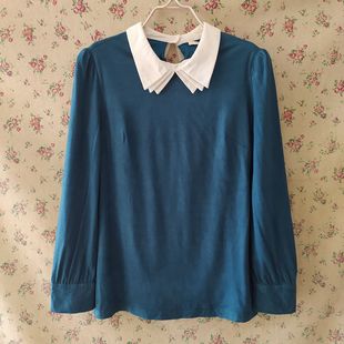 女蓝色学院风上衣灯芯绒09AS1 衬衫 仅160码 专柜清货娃娃领长袖