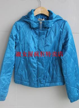 专柜正品自然元素 薄款棉衣短款长袖棉服修身外套湖兰色棉褛ATW07