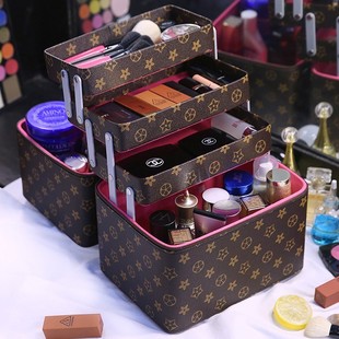 多功能化妆包家用多层超大容量女便携品收纳盒大号简约折叠箱手提