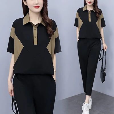 大码女装新款时尚套装女夏装休闲宽松遮肉洋气高级感大码两件套女