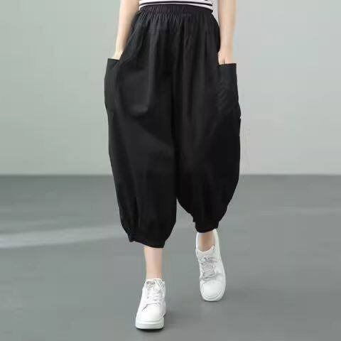 大码女装文艺松紧腰束脚休闲裤夏休闲裤