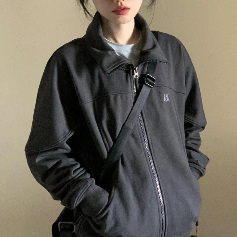 2025新款美式复古字母印花连帽卫衣女宽松休闲百搭外套上衣