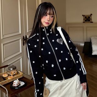 柳智敏同款2025春季美式街头风星星印花设计感休闲百搭拉链外套