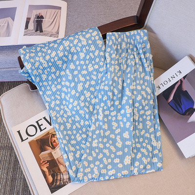 夏季薄款高腰显瘦碎花阔腿裤