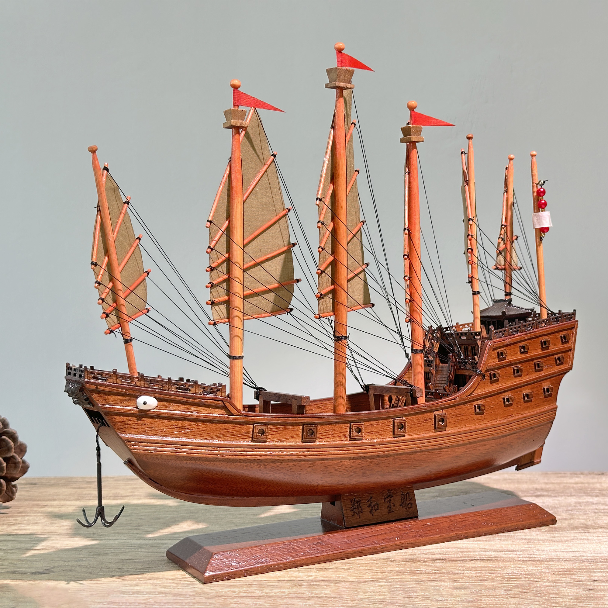 郑和宝船实木质福船帆船模型中式家居摆件一帆风顺纯手工艺品装饰